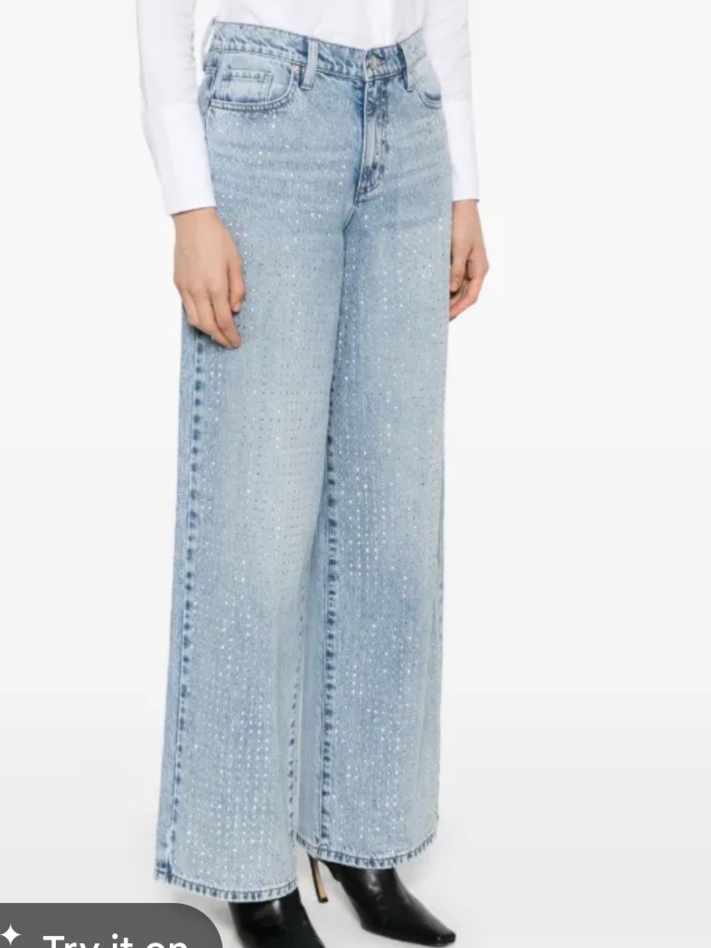 DKNY Light Blue Studded Wide-Leg Jeans